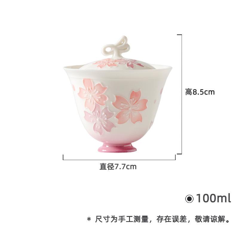 Jade Clay Arita Porcelain Cherry Blossom Teapot Ancient Tea Infuser Pot Tea Soaking Kettle with Strainer TeaCups Tea Lid Set
