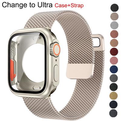 Changement vers Ultra Case + Bracelet à boucle milanaise pour Bracelet de montre Apple 44mm 45mm mise à niveau Ultra Bracelet Correa IWatch série 8 7 6 5 4 SE