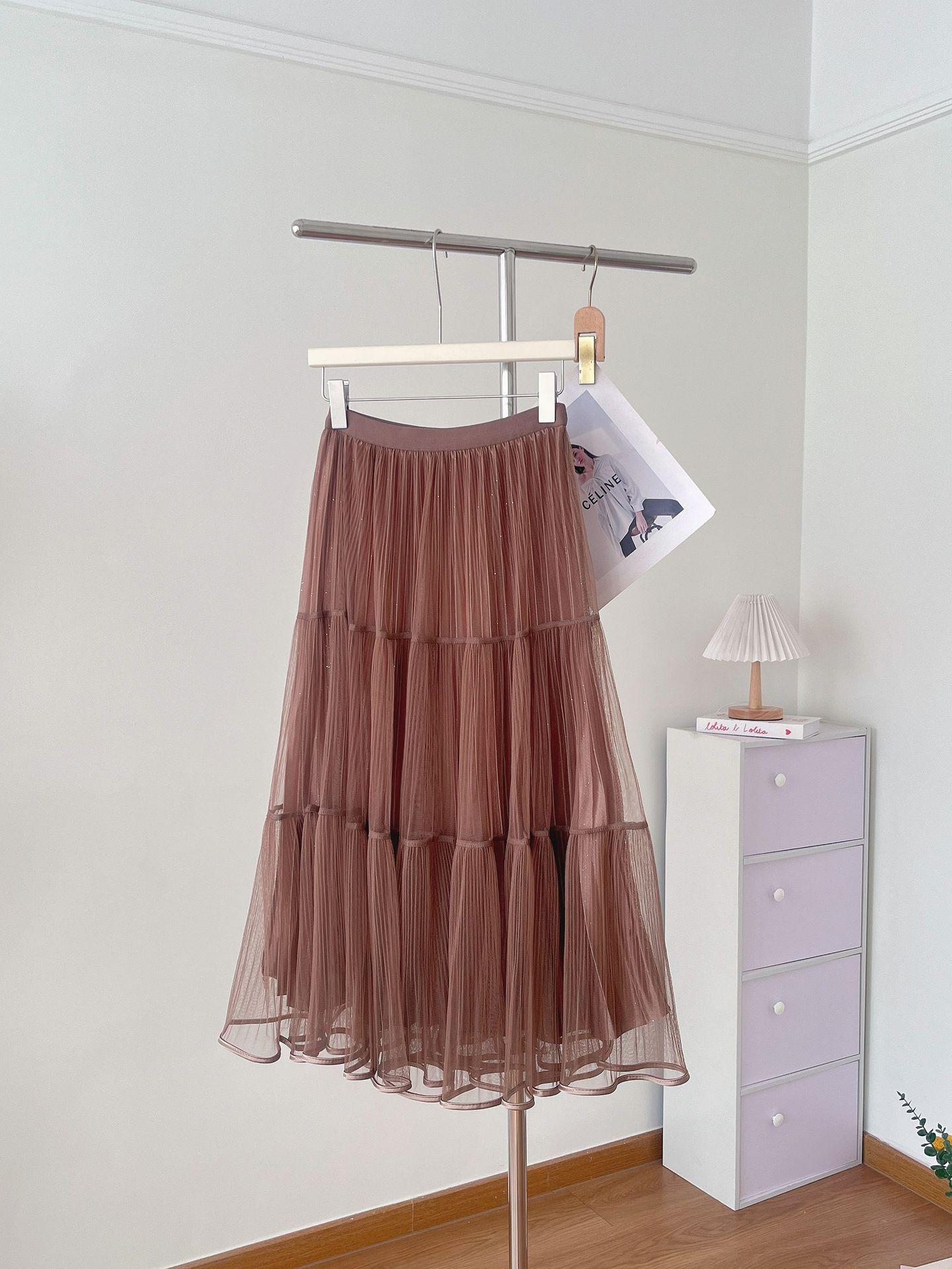 

Элегантная юбка-трапеция из сетки в стиле фей с высокой талией для женщин One Size коричневый