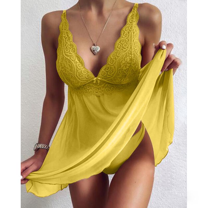 2024 Women's Sexy Lace Halter Lingerie - See-through Elegant Pajama Set for Europe and America