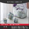 Guochao Hand-Painted Orchid Cover Bowl Two Cup Set Portable Cloth Bag Outdoor Tea Drinking High Value Light Luxury Travel Tea Set