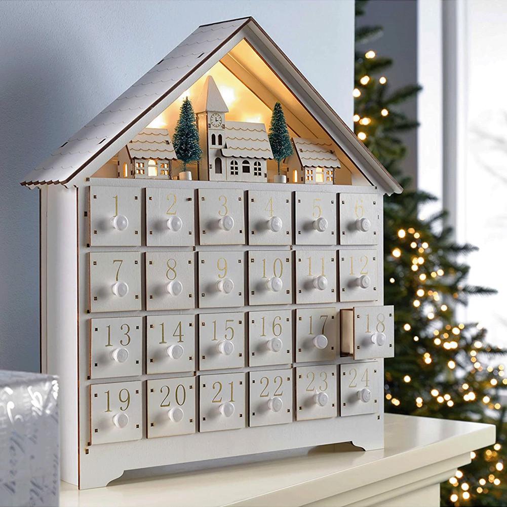 Christmas Wooden Advent Calendar With 24 Drawers House Pine DIY Countdown Calendar Multi Purpose Craft Storage Box