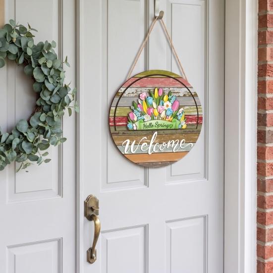 Decorative Wooden Door Sign Interchangeable Seasonal Welcome for Front Door, 12 Inch Round Wood Hanging Housewarming Gift For New Home with