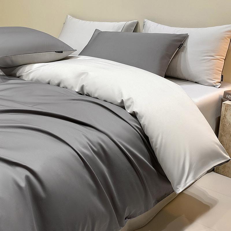 Class A Long-Staple Cotton Sateen Four-Piece Set: Pure, Simple, Solid Color with Single Duvet Cover