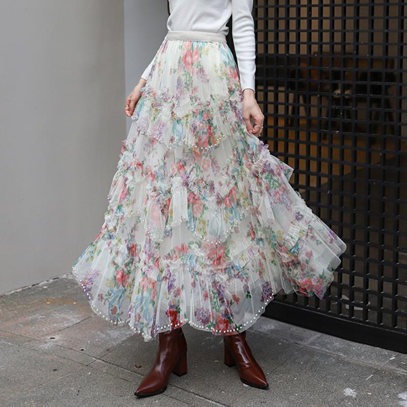 DIMANAF 2025 Sommer Damen Neue Röcke Elastischer Bund Plissiertes Mesh Elegante Röcke