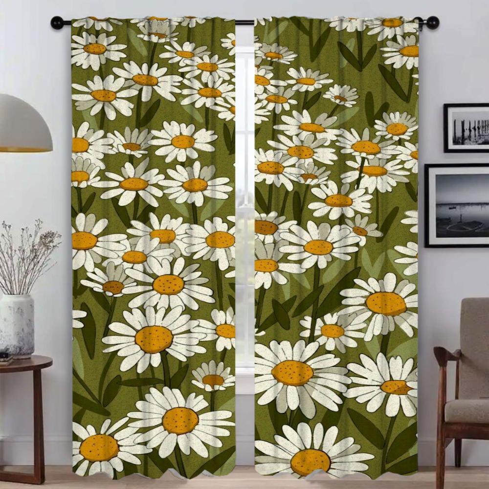 Flower Tulle for Bedroom Modern Living Room Curtains 2 Pieces Partition Halloween Decoration Blackout Curtain Shades Kitchen