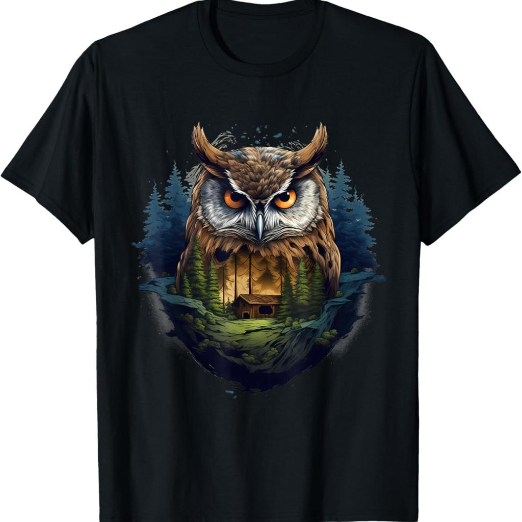 Owl Animal Art Colourful Nature Wildlife Landscape Artwork T-Shirt