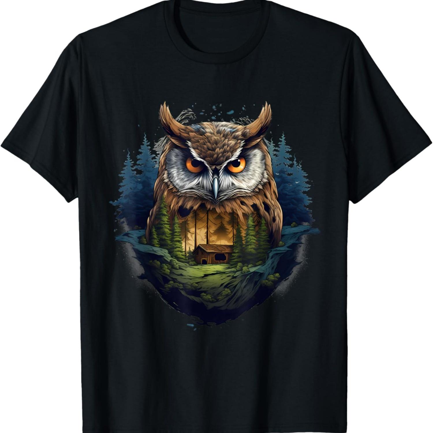 Owl Animal Art Colourful Nature Wildlife Landscape Artwork T-Shirt S чёрный