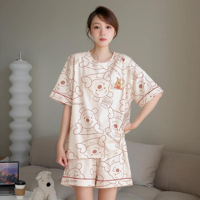 Factory Women's Pajamas Summer Cotton Short-sleeved Shorts Set New Year's Simple Casual Thin Loungewear