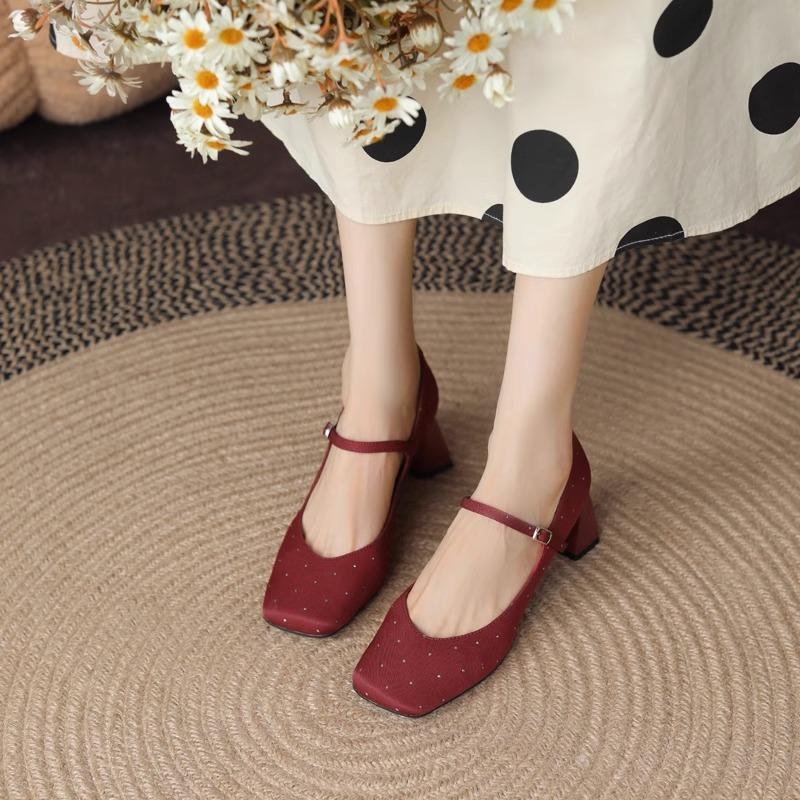 Shoes for Women 2026 Hot Sale One-word Buckle Women's Pumps Autumn Square Toe Solid Fashion Mary Jane Dress Shoes Women