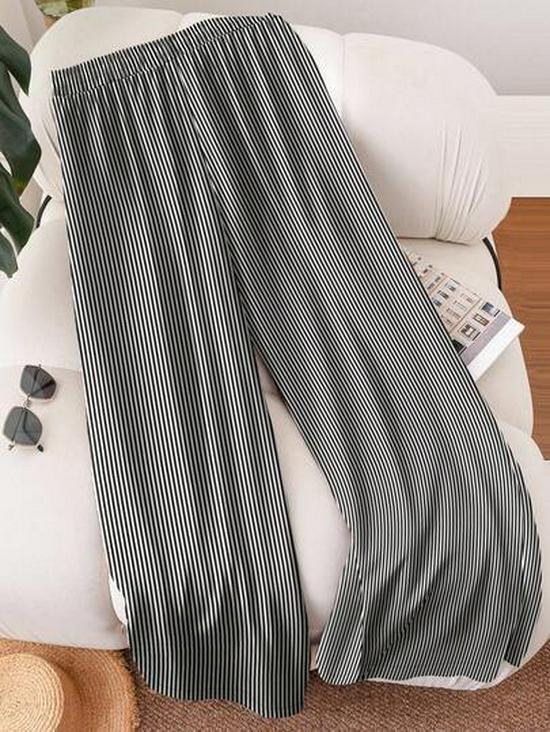 

2026 Spring/Summer Plus Size Striped Beach Pants for Women - European & American Style L чёрный