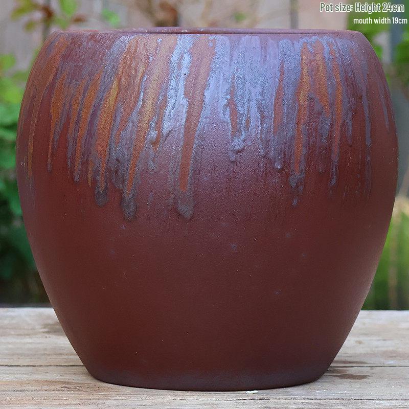 Large Coarse Pottery Green Planter: Ceramic Flower Pot for Succulents, Orchids, and Plants