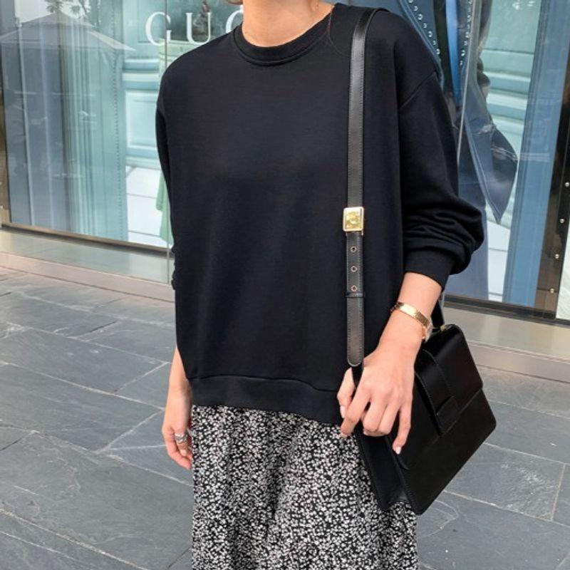 Korean Style Plus Size Women's Clothing Chubby Girl Black Round Neck Long Sleeve Sweater T-shirt Stitching Floral Large Swing Fake Two-Piece Dress