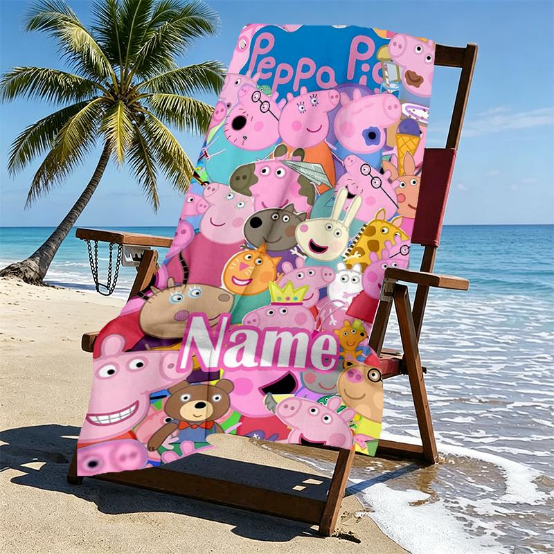 Custom Name Personalized Pink Pig Print Beach Towel, for Trip Camping Beach Party Home Decor, Birthday Gift for Family & Friends