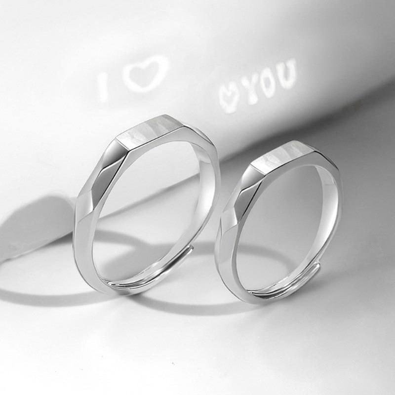 Adjustable Sterling Silver Couple Rings Light Shaped Secret Projection Rings Fashionable Finger Rings for Men and Women