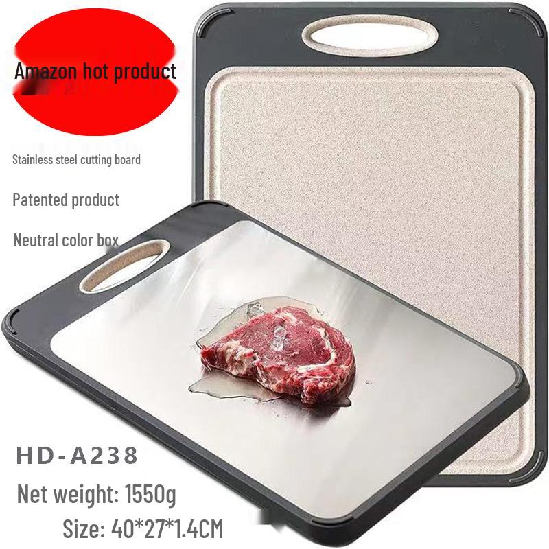 Dual-Sided Titanium & Stainless Steel Cutting Board with Wheat Straw 304
