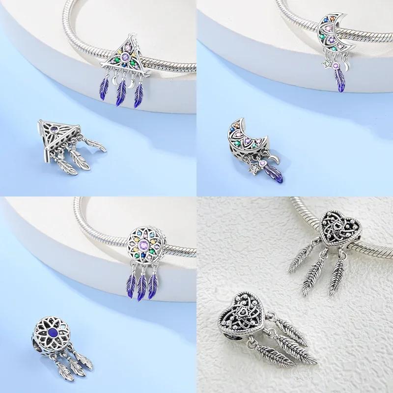 Copper Colors Butterfly Dreamcatcher Tassel Charms Pendant Feather Bead Fit Original Bracelet Diy Fine Jewelry Gift For Women