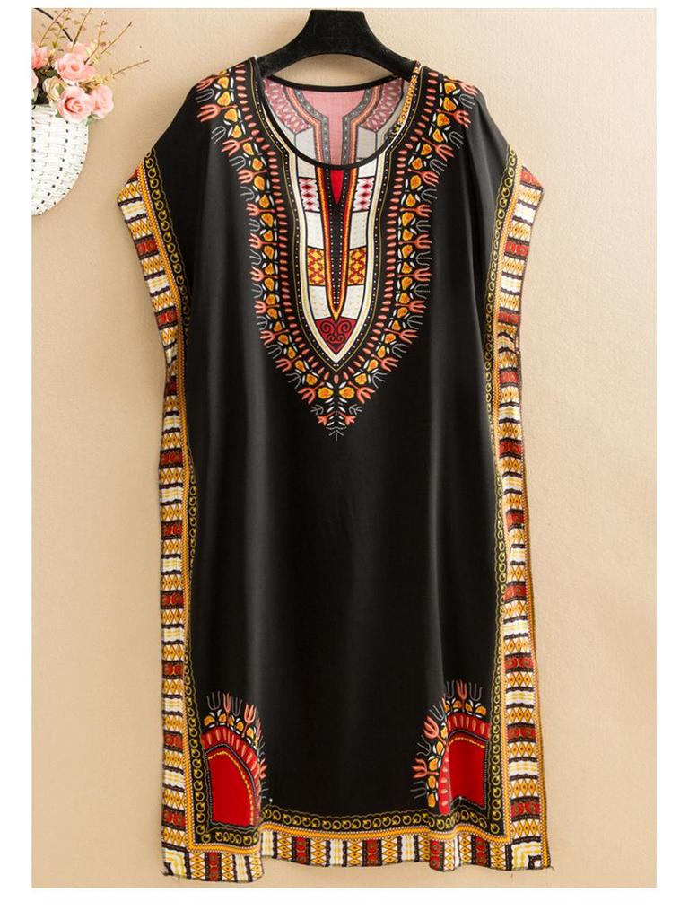 Ethnic Style Plus Size Summer Women's Cotton Silk Lace-Up Dress
