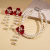 European and American Imitation Pearl Beaded Diamond Flower Double Layer Sweater Chain Retro Baroque Niche Necklace