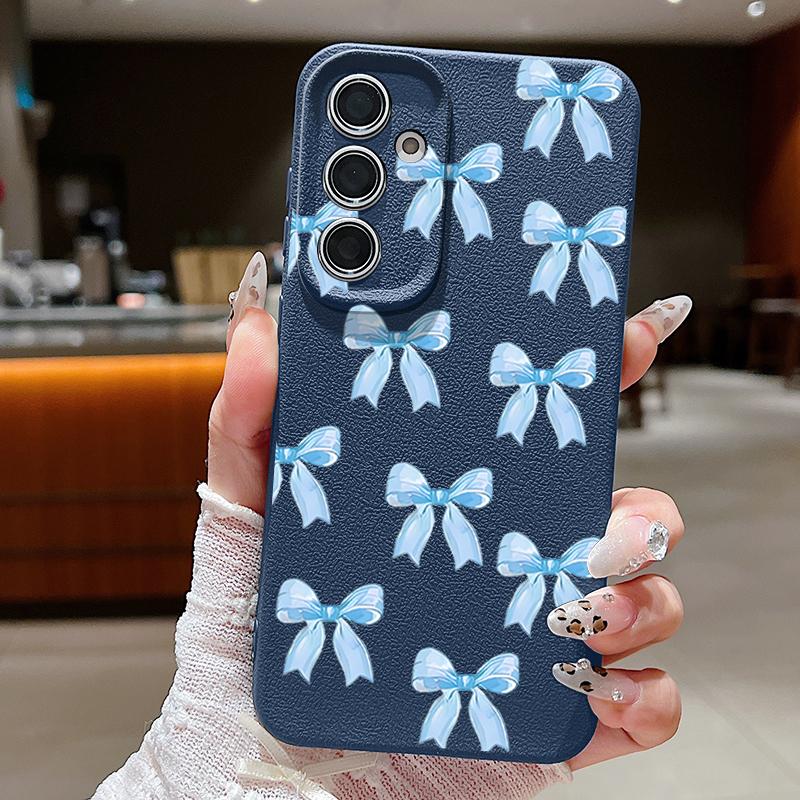 Nárazuvzdorný měkký kryt na telefon s potiskem mašličky pro Samsung S25 S24 FE S23 Ultra S22 A36 A56 A55 A16 A26 A35 Textura kůže TPU Tenký matný nárazník