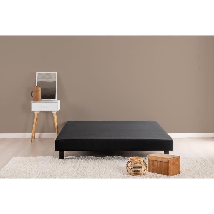Sommier tapissier à lattes 140 x 190 cm - Bois massif noir + Pieds - DEKO DREAM Rakenne