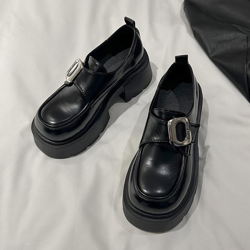 Стильные и удобные повседневные ботинки с одной педалью и пряжкой удобные маленькие кожаные туфли на платформе туфли-лодочки Tide 35 чёрный 3396₽