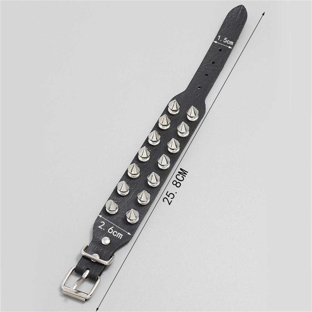 Pu Leather Studded Bracelet Punk Spike Rivets Cuff Metal Black Wristband Adjustable Cuff Bangle