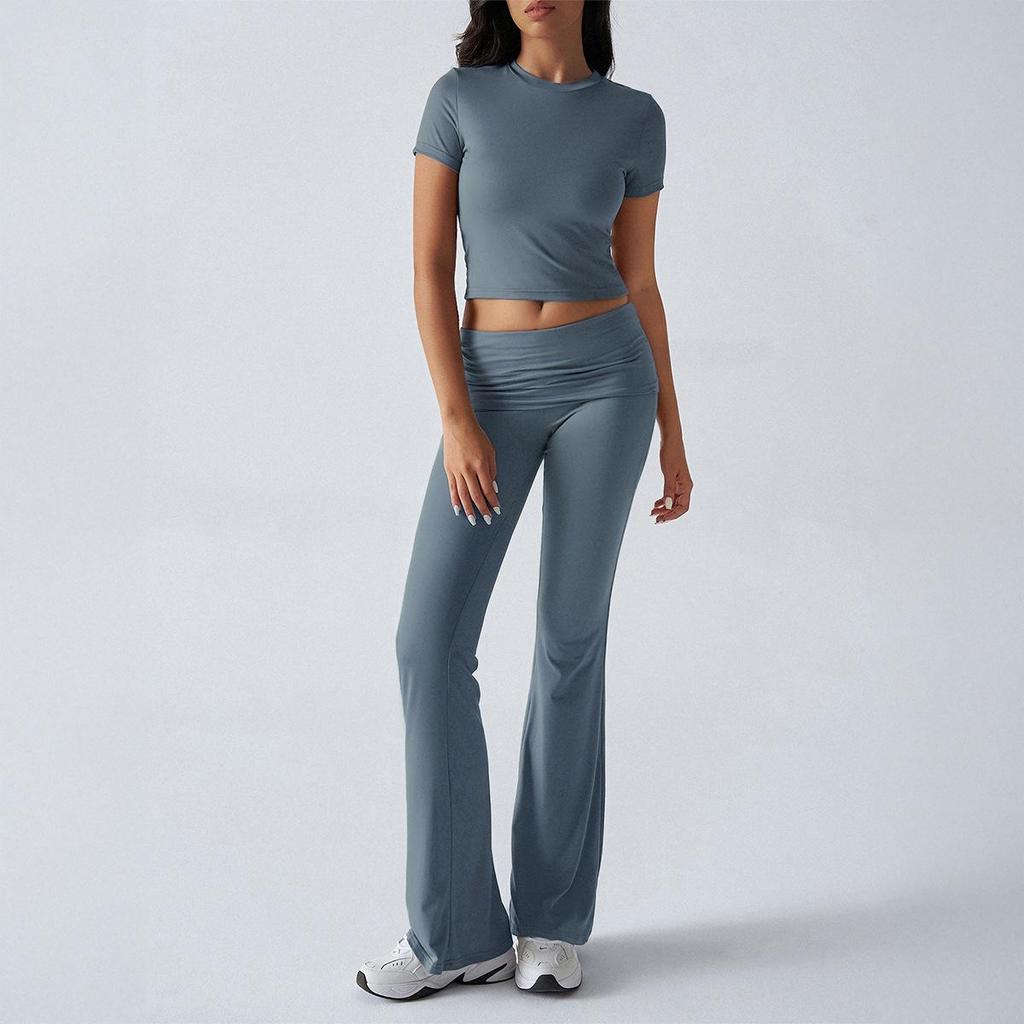 European & American Women's Slim Fit Short Sleeve Long Pants Suit - Spring/Summer 2025 Collection, Casual Solid Color.