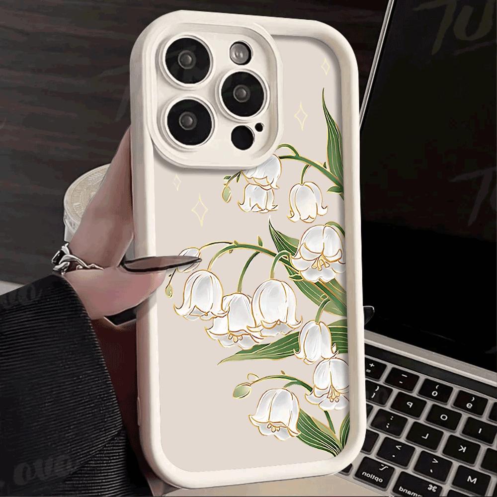 Lily of the Valley Golden Accents Phone Case for iPhone 16 15 14 13 12 11 Pro Max Plus Anti Scratch, Gel Flexible Protective
