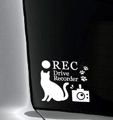 NRJ991-DRNW Car Sticker with Dash Recorder Cat and Footprint Motif Waterproof Vehicle OK Cutting Sticker (White)