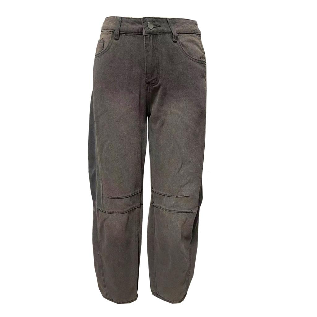 Women Baggy Mid Waist Jeans Wide Leg Loose Boyfriend Denim Pants Straight Leg Cropped Barrel Jeans