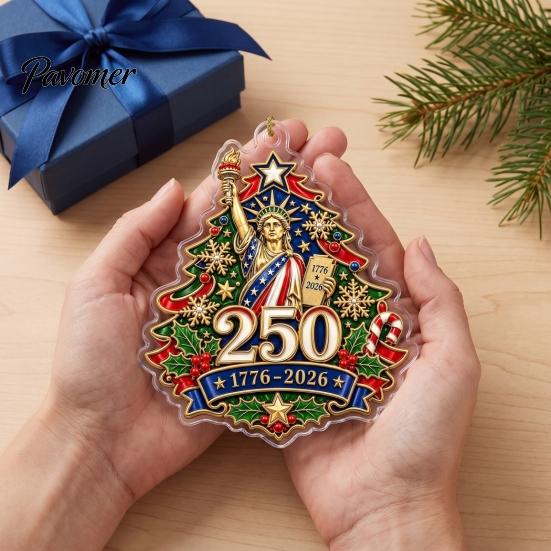 250th Anniversary Christmas Ornament Ornament, USA Santa Train 2D Flat Acrylic Decoration Patriotic Themed Party Supplies for Tree Holiday Decor, 1776