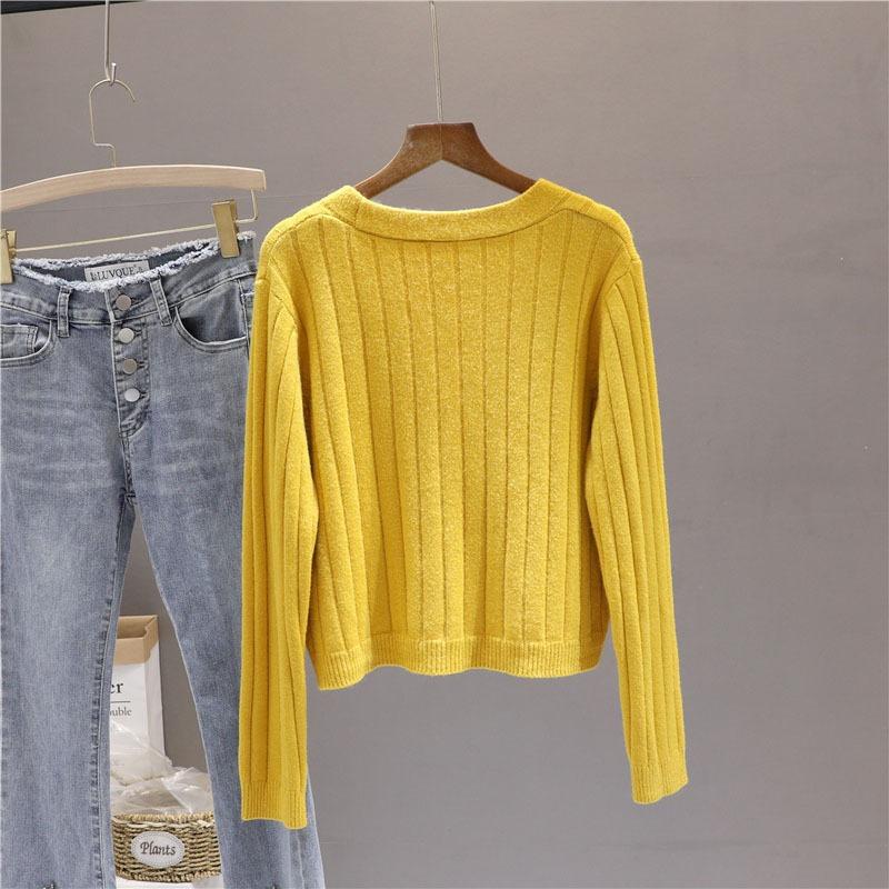 Herbstlicher, vielseitiger Kurzstil mit lockerem Netzstoff, roter, langärmliger Pullover mit V-Ausschnitt, Strick-Cardigan-Jacken-Top für Damen