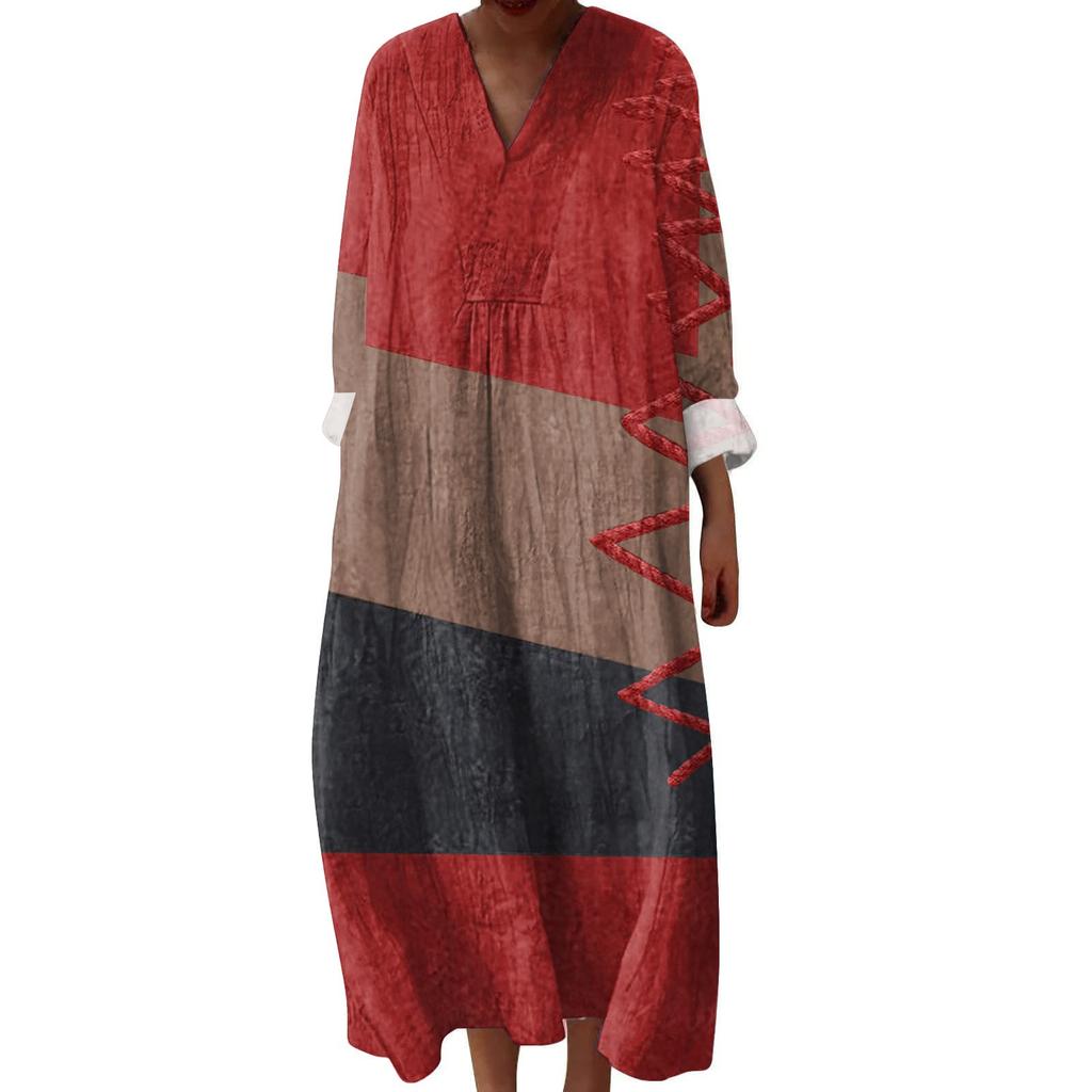 Women's Casual And Fashionable V-Veck Printed Long Sleeved Dress Long Sleeved Dress