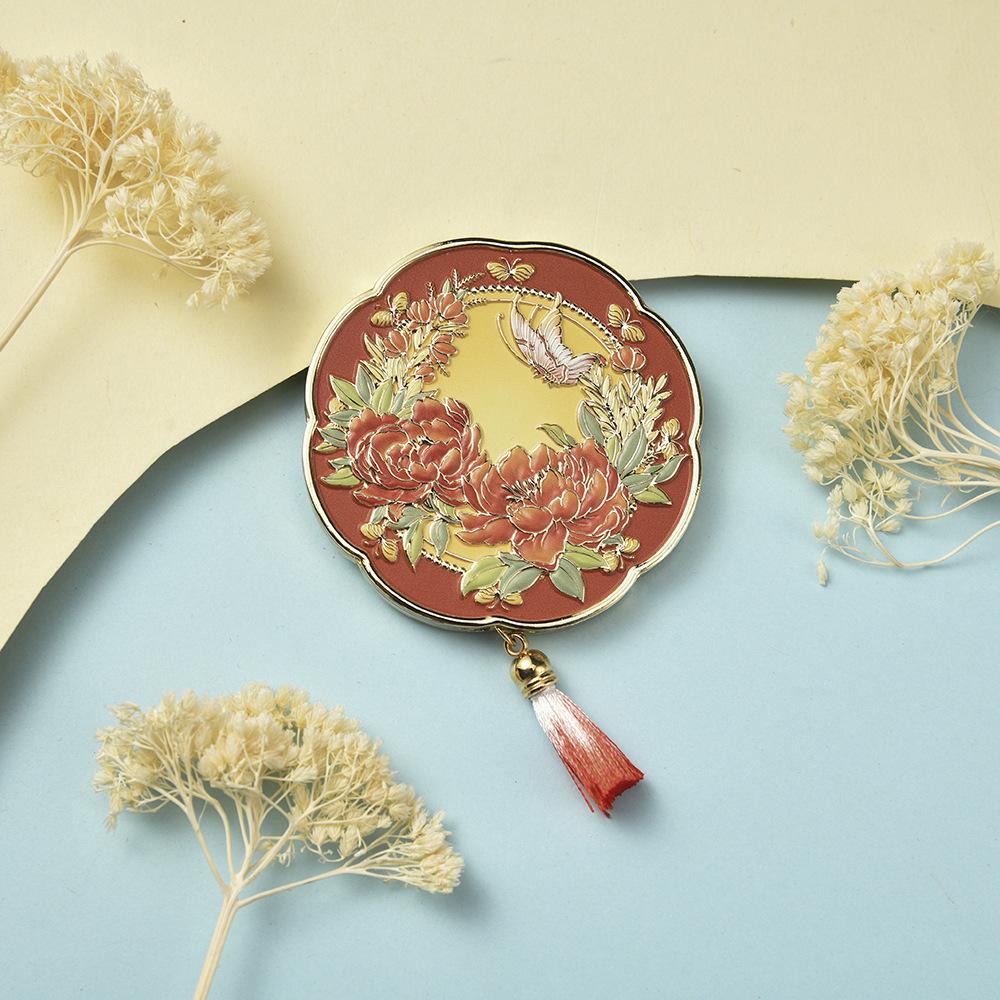 Peony Folding Mirror: Electroplated Metal with Cultural Print - New Chinese Style Souvenir