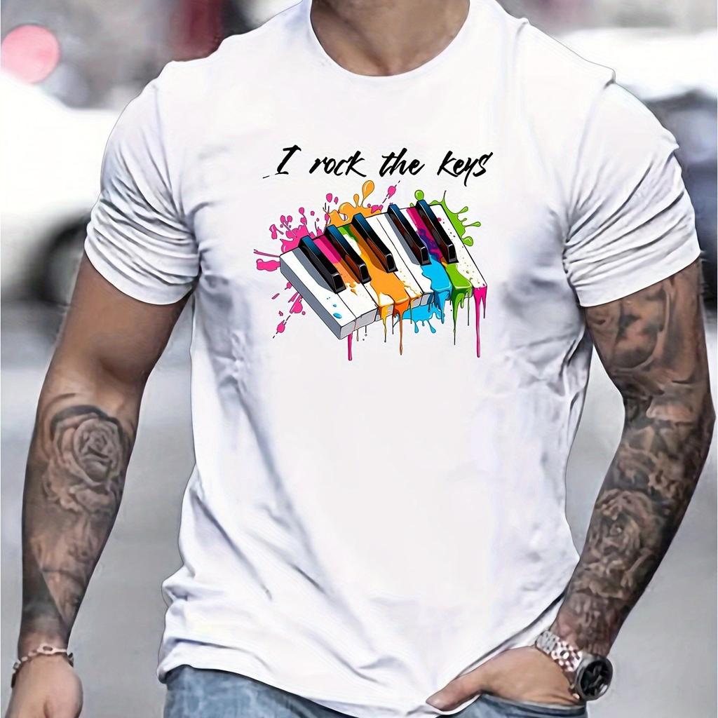 Unisexs Colorful Piano Key Pattern Casual Round Neck Short TShirt for And Autumn Unisex Clothing Comfortable