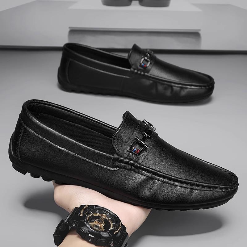 

Мужские черные кожаные зимние повседневные мокасины Doudou - британский стиль, мягкая подошва, без застежек 39