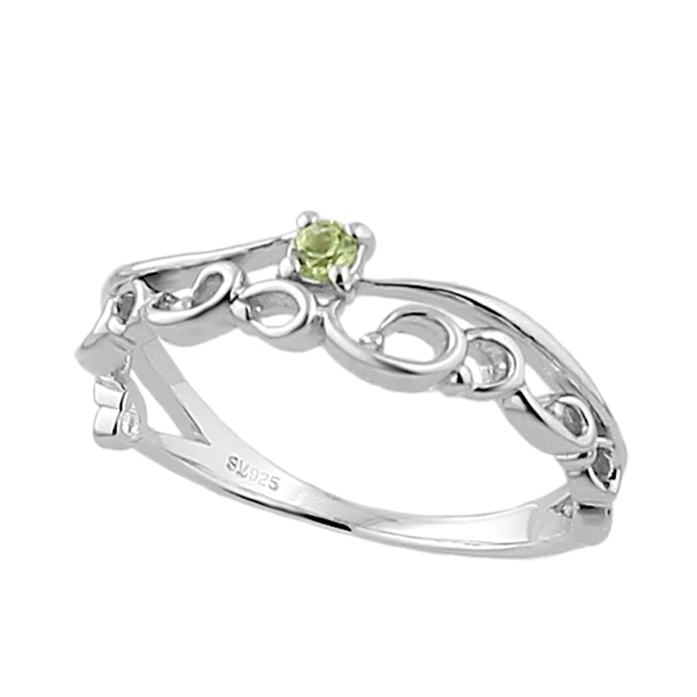 Shinjuku Gin No Kura Peridot Arabesque Silver 925 Pinky Ring, Size 3, Natural Stone, Women's Pinky Finger Ring, August Birthstone