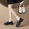 Augustine thick-heeled loafers for women's 2025 new autumn thick-soled British comfortable soft-soled black small leather shoes