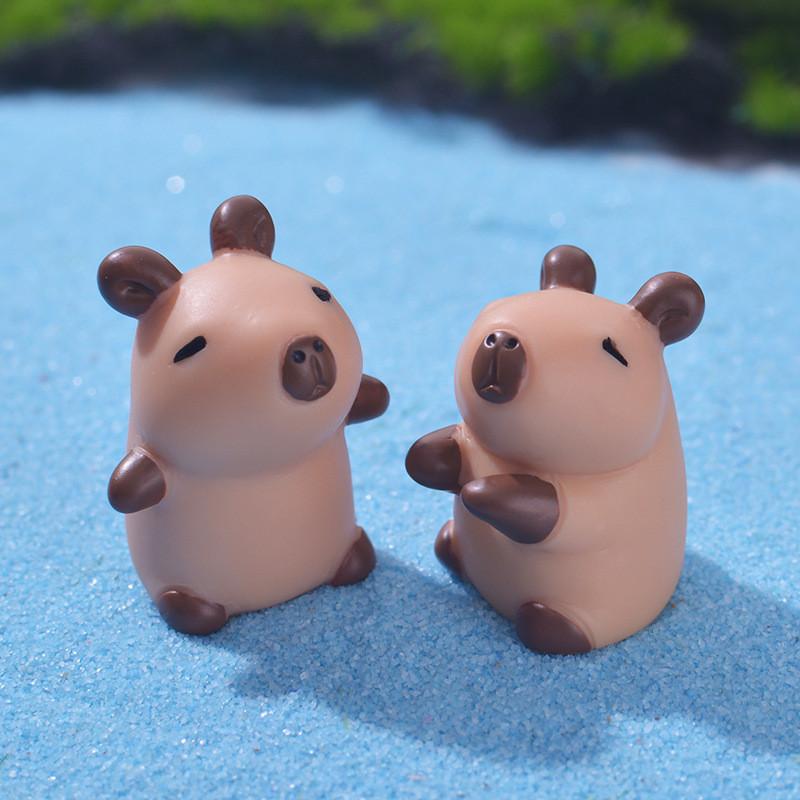 7Pcs/set Cartoon Mini Capybara Animal Miniatures Diy Resin Mini Figures Fairy Garden Decoration Moss Terrarium Micro Landscape