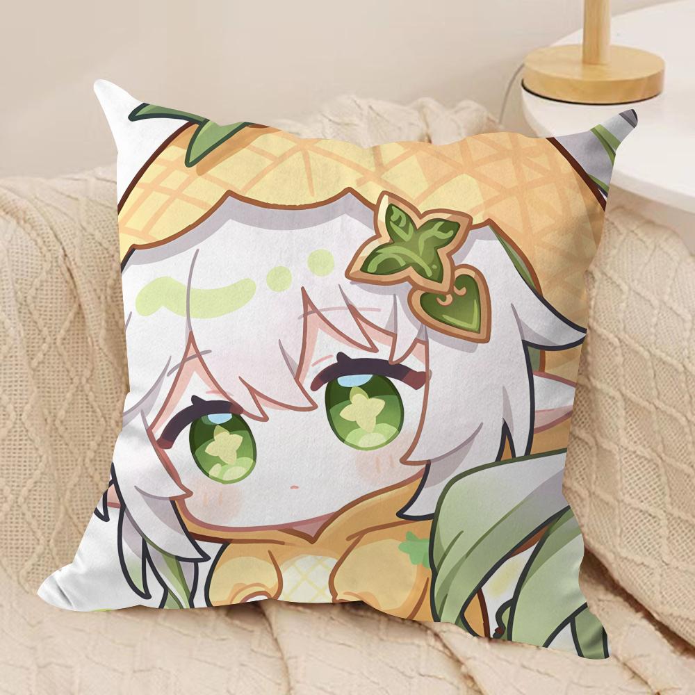 Nahida Cute Genshin Impact Cushion Cover Silky Short Plush Invisible Zipper Dustproof Sofa Pillow Case For Home Decor