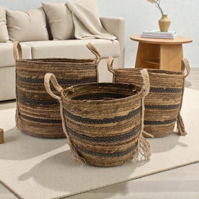 Bananna Leaf & Seagrass Large Baskets – Natural Browns- Set of 3