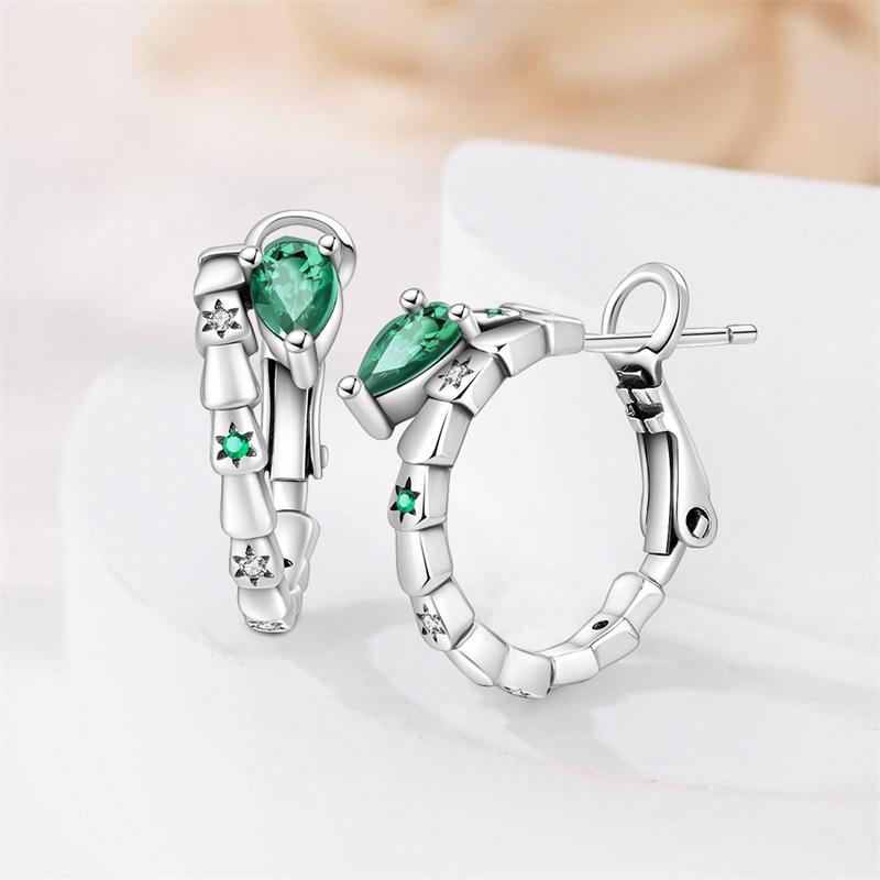 Snake Earrings 925 Silver Green Zircon Mysterious Spirit Snake Ear Studs For Women Formal Anniversary Birthday Party Jewelry