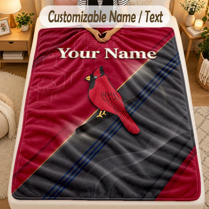 Flannel BlanketSt. Louis Cardinals Custom Name Text Personalized Soft Warm Throw Blanket Home Decor Gift