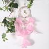 Handmade Pink White Feather Dream Catcher Wall Hanging Decoration Wind Chime Car Wedding Decoration Craft Girl Gift Ornament