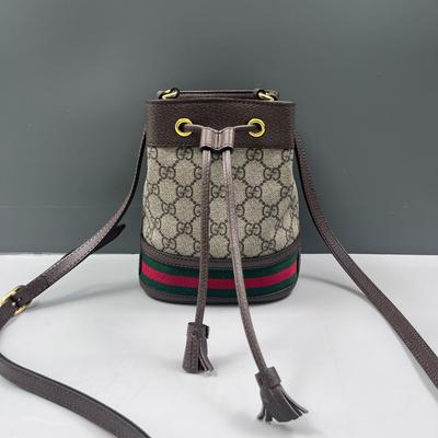 [Usado] Bolsa Mini Saco Ophidia 'Bege/Ébano' - Muito Boa #VR6VF