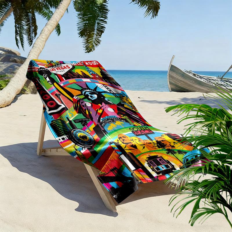 New York City Pop Art Print Beach Towel, Large Soft Quick Dry Towel for Beach Camping Swimming
