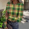 Women's Casual Neck Plaid Print Long Sleeve Ribbed Knit Top for Everyday Wear