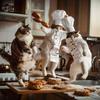 Lovely Cat Baker Making Dim Sum Poster Flour Cute Kitten Prints Canvas Wall Art Pictures Home Kitchen Room Modern Pet Decor