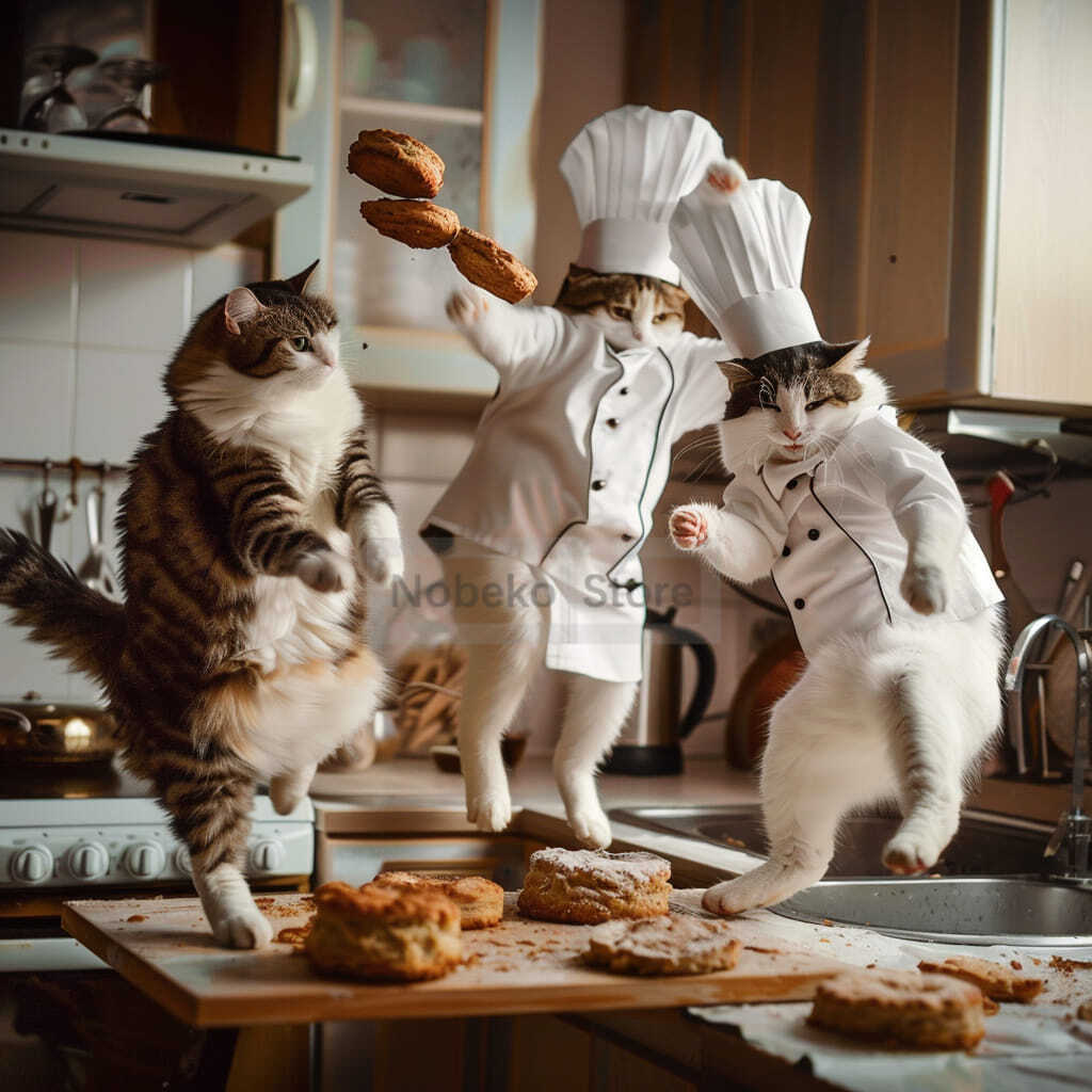 Lovely Cat Baker Making Dim Sum Poster Flour Cute Kitten Prints Canvas Wall Art Pictures Home Kitchen Room Modern Pet Decor